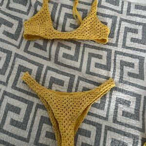 Yellow Crochet triangl Bikini Set